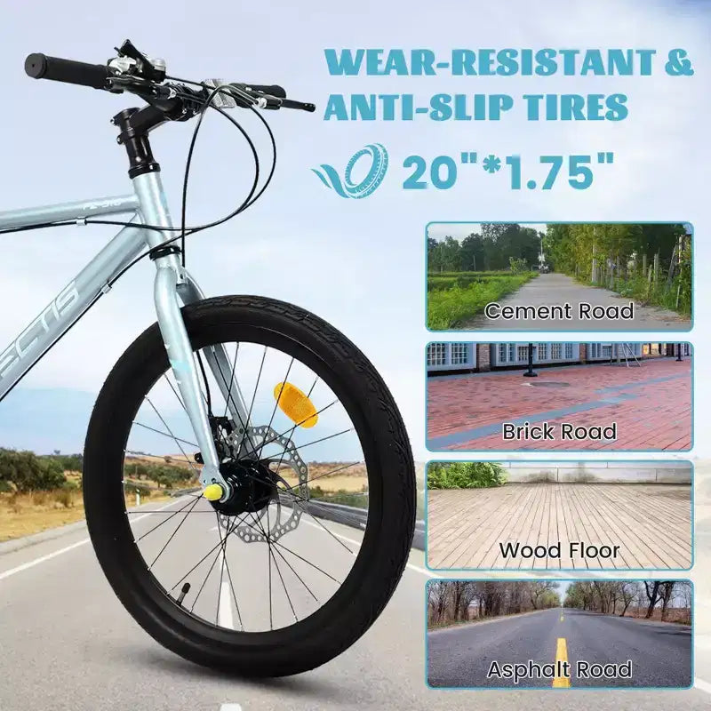 Bicicleta para niños Okak 20IN con 7 velocidades y cuadro de acero, bicicleta para niños con frenos de disco dobles y neumáticos de 1.75IN, bicicletas tipo crucero para niños y niñas