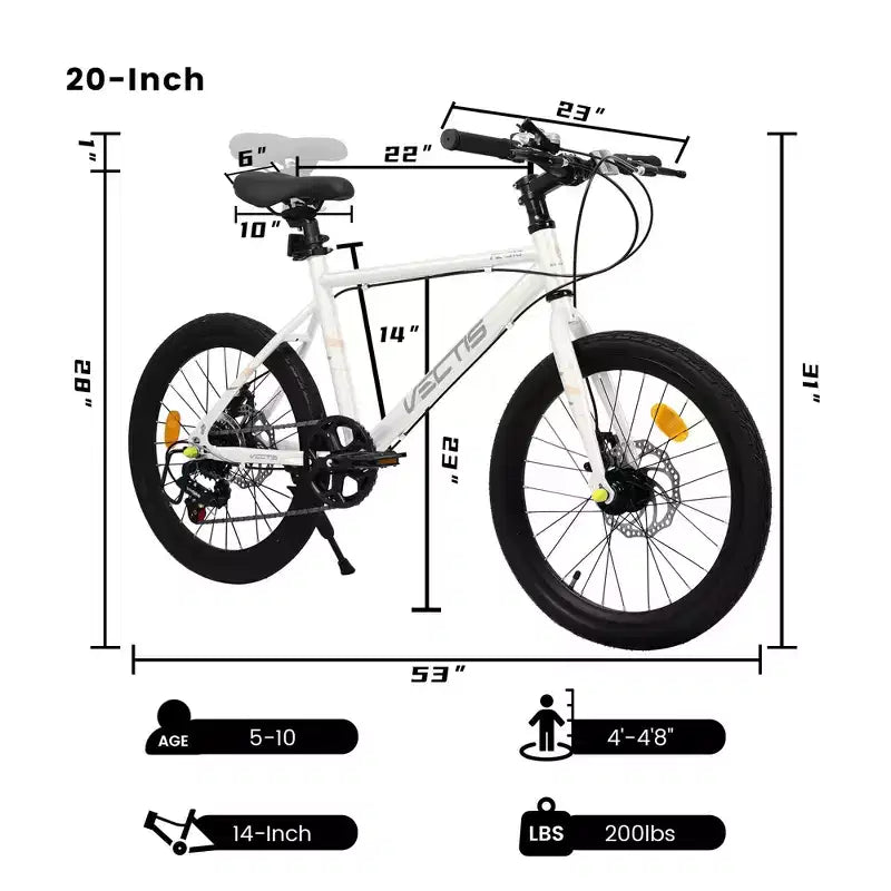 Bicicleta para niños Okak 20IN con 7 velocidades y cuadro de acero, bicicleta para niños con frenos de disco dobles y neumáticos de 1.75IN, bicicletas tipo crucero para niños y niñas