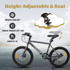 Bicicleta para niños Okak 20IN con 7 velocidades y cuadro de acero, bicicleta para niños con frenos de disco dobles y neumáticos de 1.75IN, bicicletas tipo crucero para niños y niñas