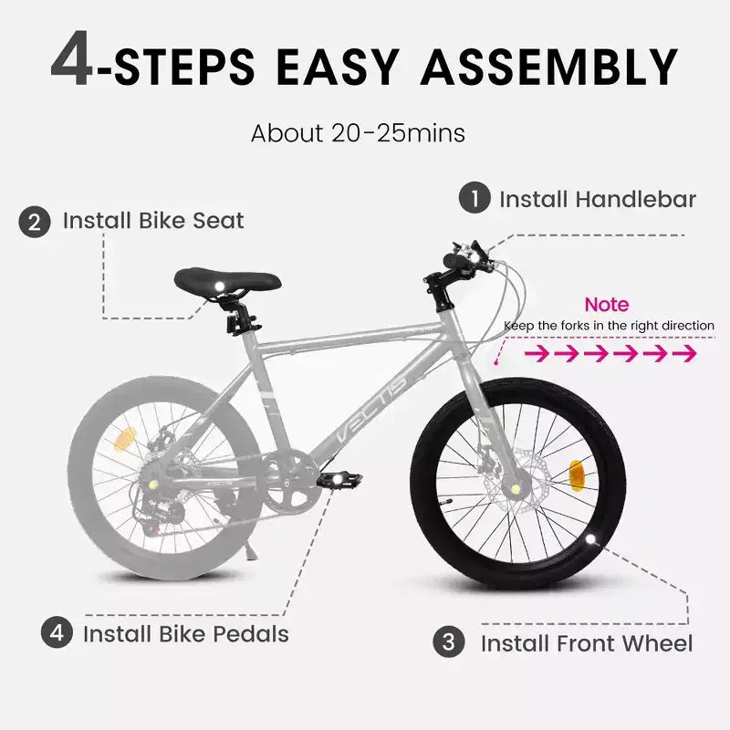 Bicicleta para niños Okak 20IN con 7 velocidades y cuadro de acero, bicicleta para niños con frenos de disco dobles y neumáticos de 1.75IN, bicicletas tipo crucero para niños y niñas