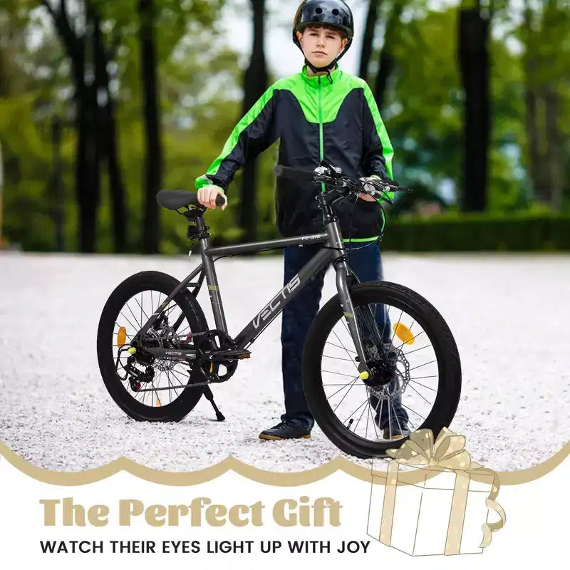 Bicicleta para niños Okak 20IN con 7 velocidades y cuadro de acero, bicicleta para niños con frenos de disco dobles y neumáticos de 1.75IN, bicicletas tipo crucero para niños y niñas