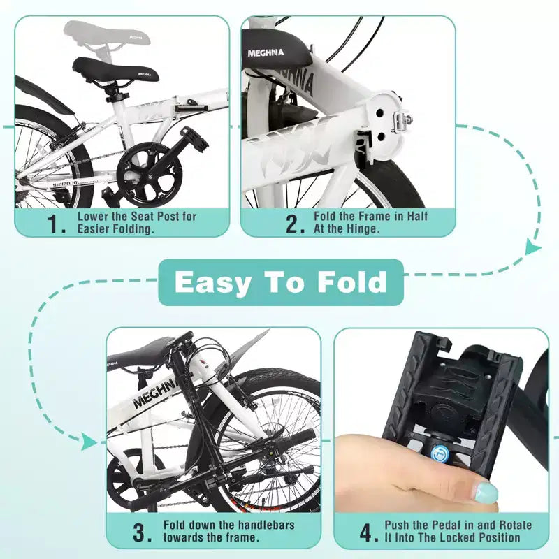 Bicicleta Plegable Okak de 20 pulgadas con Cesta Delantera, Soporte para Teléfono y Guardabarros, Bicicleta de 6 Velocidades para Adultos con Cuadro de Acero y Frenos V Dobles, Bicicleta para Hombres y Mujeres