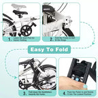 Bicicleta Plegable Okak de 20 pulgadas con Cesta Delantera, Soporte para Teléfono y Guardabarros, Bicicleta de 6 Velocidades para Adultos con Cuadro de Acero y Frenos V Dobles, Bicicleta para Hombres y Mujeres
