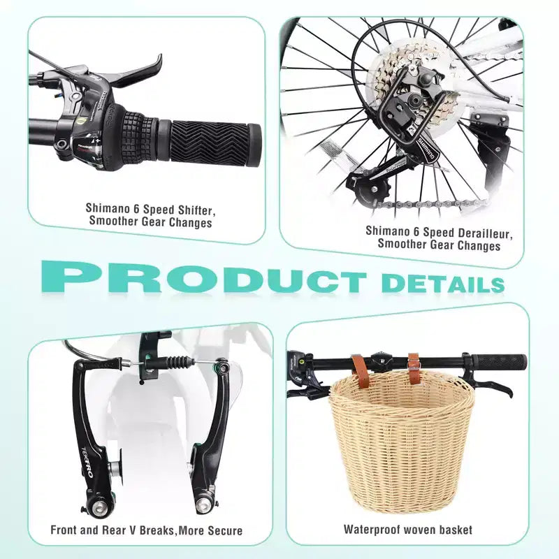 Bicicleta Plegable Okak de 20 pulgadas con Cesta Delantera, Soporte para Teléfono y Guardabarros, Bicicleta de 6 Velocidades para Adultos con Cuadro de Acero y Frenos V Dobles, Bicicleta para Hombres y Mujeres