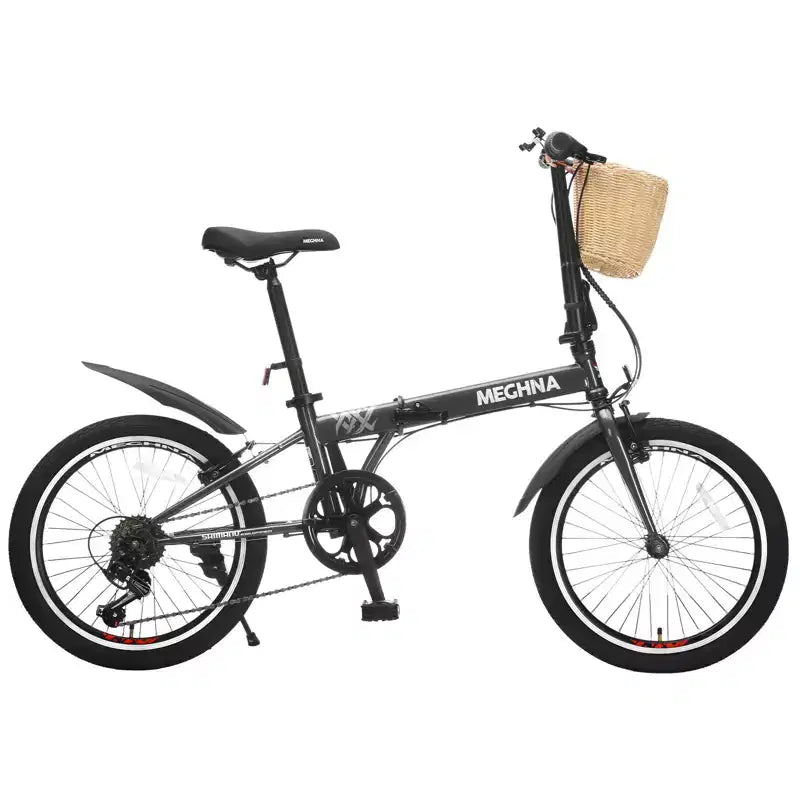 Bicicleta Plegable Okak de 20 pulgadas con Cesta Delantera, Soporte para Teléfono y Guardabarros, Bicicleta de 6 Velocidades para Adultos con Cuadro de Acero y Frenos V Dobles, Bicicleta para Hombres y Mujeres