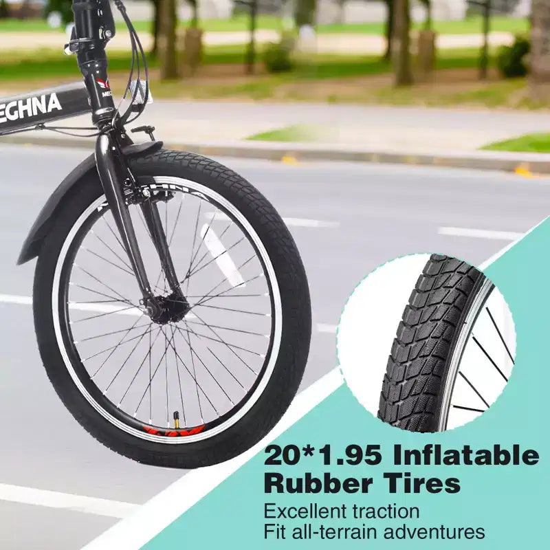 Bicicleta Plegable Okak de 20 pulgadas con Cesta Delantera, Soporte para Teléfono y Guardabarros, Bicicleta de 6 Velocidades para Adultos con Cuadro de Acero y Frenos V Dobles, Bicicleta para Hombres y Mujeres