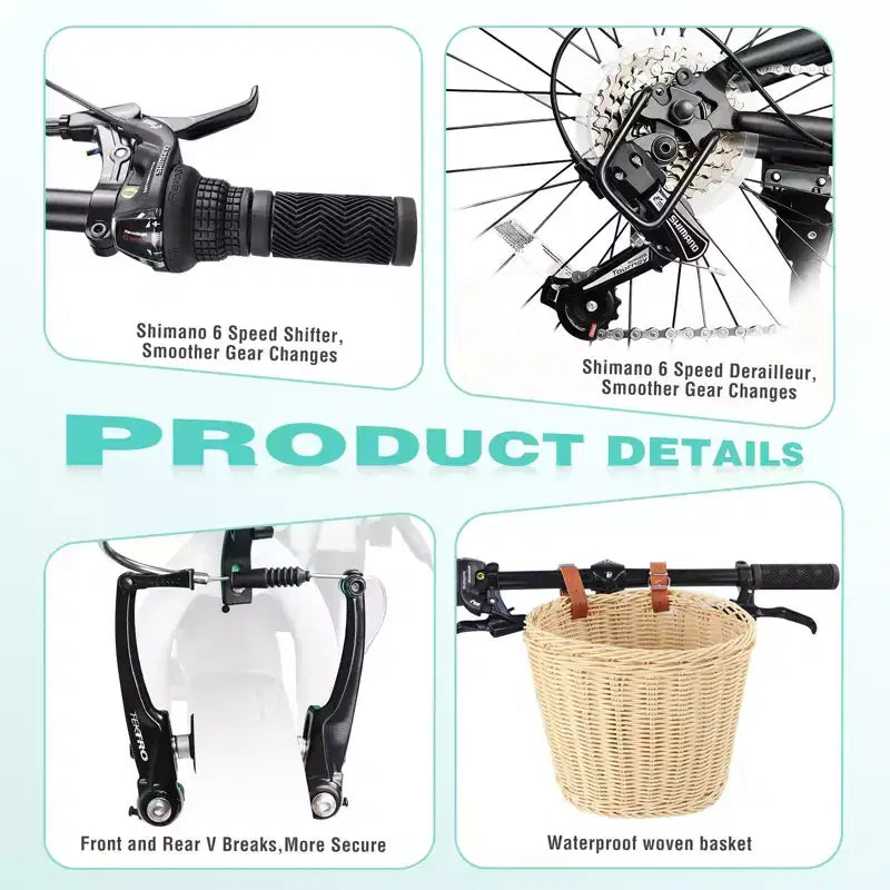 Bicicleta Plegable Okak de 20 pulgadas con Cesta Delantera, Soporte para Teléfono y Guardabarros, Bicicleta de 6 Velocidades para Adultos con Cuadro de Acero y Frenos V Dobles, Bicicleta para Hombres y Mujeres