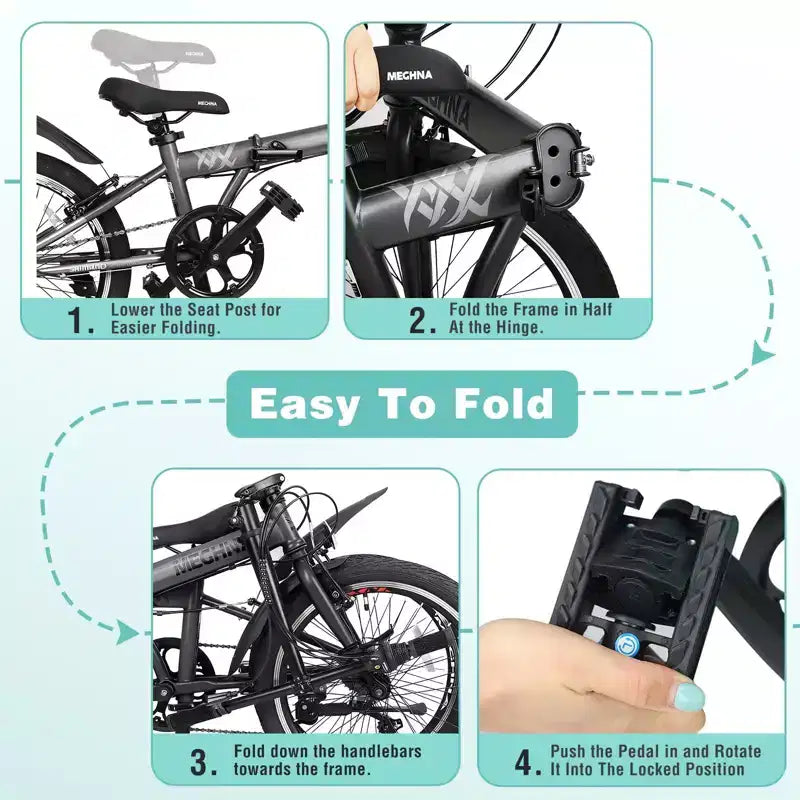 Bicicleta Plegable Okak de 20 pulgadas con Cesta Delantera, Soporte para Teléfono y Guardabarros, Bicicleta de 6 Velocidades para Adultos con Cuadro de Acero y Frenos V Dobles, Bicicleta para Hombres y Mujeres