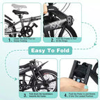 Bicicleta Plegable Okak de 20 pulgadas con Cesta Delantera, Soporte para Teléfono y Guardabarros, Bicicleta de 6 Velocidades para Adultos con Cuadro de Acero y Frenos V Dobles, Bicicleta para Hombres y Mujeres