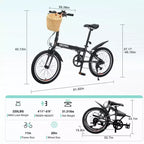 Bicicleta Plegable Okak de 20 pulgadas con Cesta Delantera, Soporte para Teléfono y Guardabarros, Bicicleta de 6 Velocidades para Adultos con Cuadro de Acero y Frenos V Dobles, Bicicleta para Hombres y Mujeres