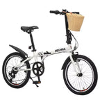 Bicicleta Plegable Okak de 20 pulgadas con Cesta Delantera, Soporte para Teléfono y Guardabarros, Bicicleta de 6 Velocidades para Adultos con Cuadro de Acero y Frenos V Dobles, Bicicleta para Hombres y Mujeres