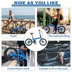Bicicleta Plegable Okak de 20 Pulgadas con Cuadro de Aluminio Ligero, Bicicletas Cruiser de 7 Velocidades con Asiento y Manillar Ajustables para Traslados Urbanos, Azul