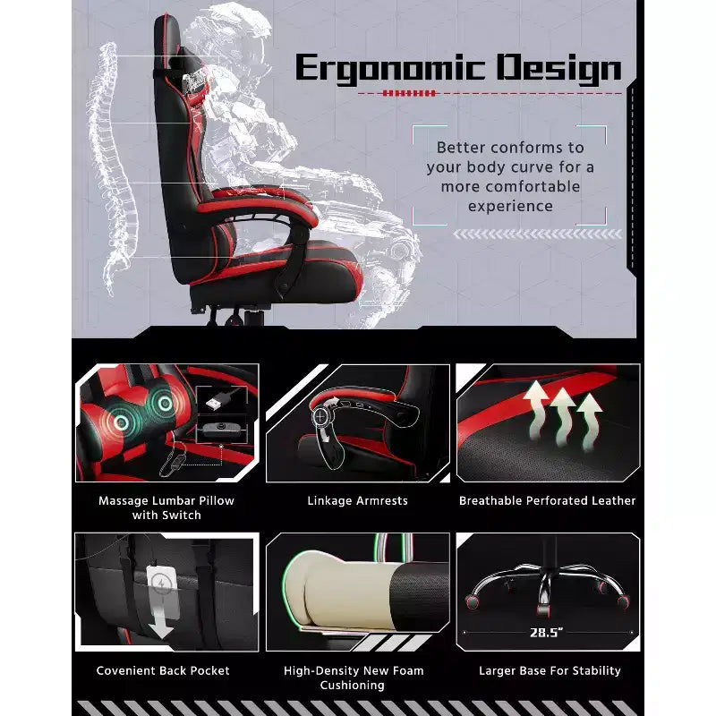 Yaheetech Silla ergonómica de piel sintética para juegos, silla ejecutiva de ordenador con reposabrazos acolchados