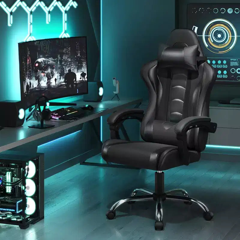 Yaheetech Silla ergonómica de piel sintética para juegos, silla ejecutiva de ordenador con reposabrazos acolchados