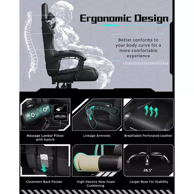Yaheetech Silla ergonómica de piel sintética para juegos, silla ejecutiva de ordenador con reposabrazos acolchados