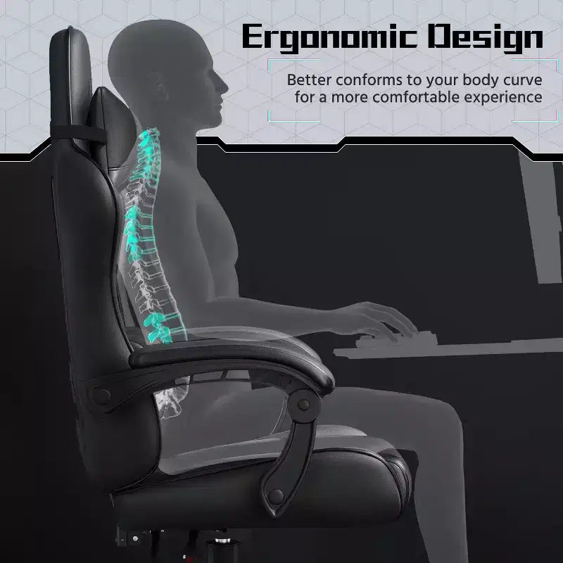 Yaheetech Silla ergonómica de piel sintética para juegos, silla ejecutiva de ordenador con reposabrazos acolchados