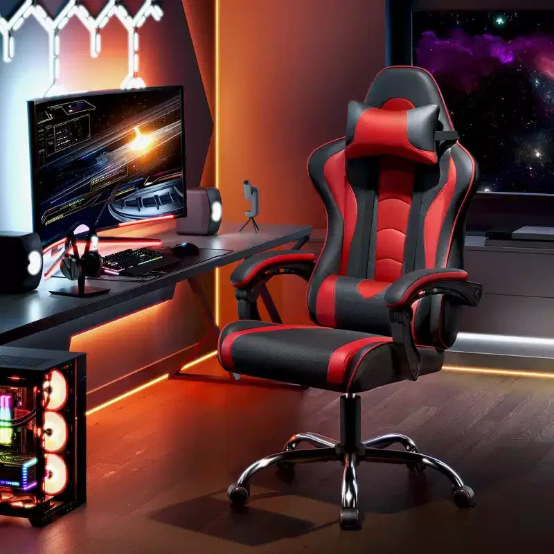 Yaheetech Silla ergonómica de piel sintética para juegos, silla ejecutiva de ordenador con reposabrazos acolchados