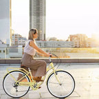 Bicicleta de playa NAYSAYE 24 para mujer, bicicleta de 7 velocidades, bicicletas de crucero completas con doble freno en V, bicicleta urbana para mujer y hombre