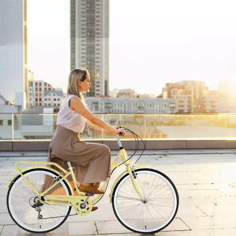 Bicicleta de playa NAYSAYE 24 para mujer, bicicleta de 7 velocidades, bicicletas de crucero completas con doble freno en V, bicicleta urbana para mujer y hombre