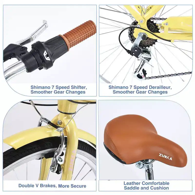 Bicicleta de playa NAYSAYE 24 para mujer, bicicleta de 7 velocidades, bicicletas de crucero completas con doble freno en V, bicicleta urbana para mujer y hombre
