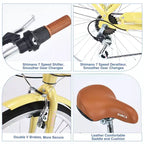 Bicicleta de playa NAYSAYE 24 para mujer, bicicleta de 7 velocidades, bicicletas de crucero completas con doble freno en V, bicicleta urbana para mujer y hombre