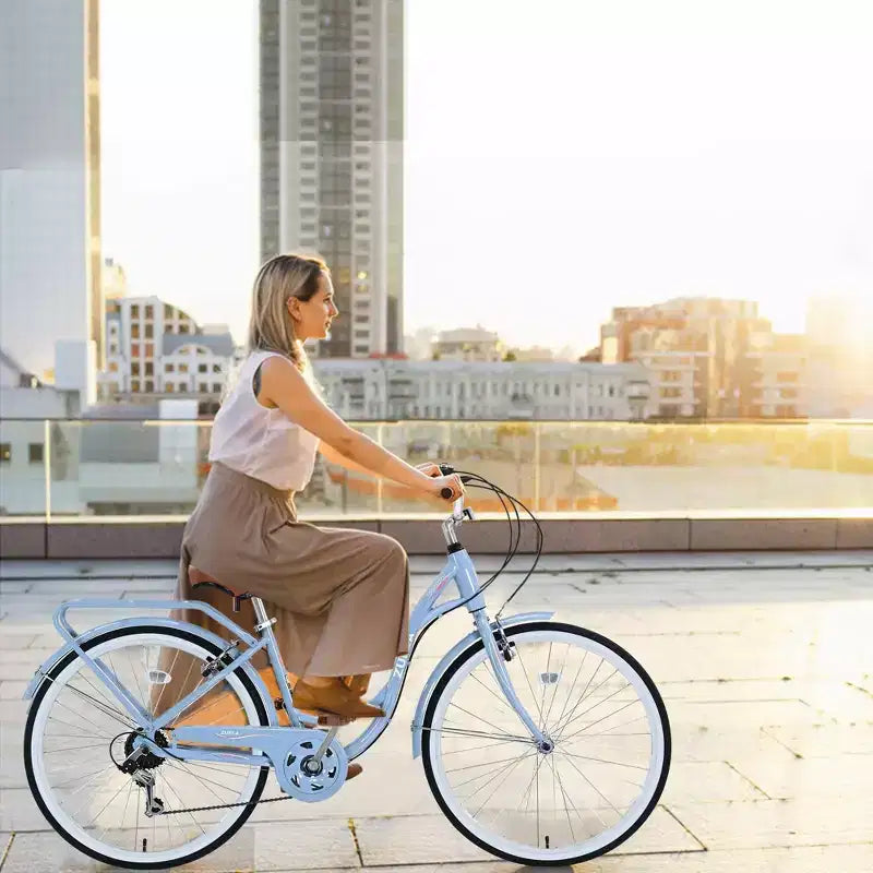 Bicicleta de playa NAYSAYE 24 para mujer, bicicleta de 7 velocidades, bicicletas de crucero completas con doble freno en V, bicicleta urbana para mujer y hombre