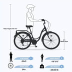 Bicicleta de playa NAYSAYE 24 para mujer, bicicleta de 7 velocidades, bicicletas de crucero completas con doble freno en V, bicicleta urbana para mujer y hombre