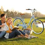 Bicicleta de playa NAYSAYE 24 para mujer, bicicleta de 7 velocidades, bicicletas de crucero completas con doble freno en V, bicicleta urbana para mujer y hombre