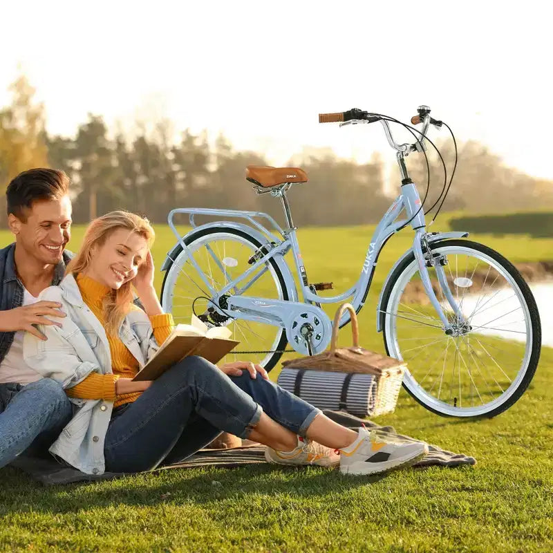 Bicicleta de playa NAYSAYE 24 para mujer, bicicleta de 7 velocidades, bicicletas de crucero completas con doble freno en V, bicicleta urbana para mujer y hombre