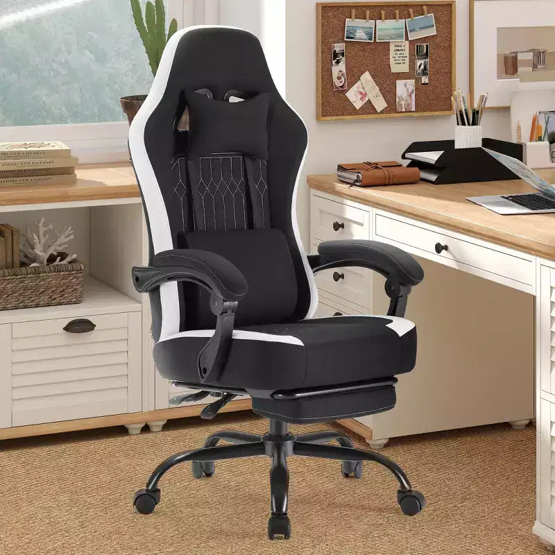 Silla de juegos Bestier con soporte lumbar, silla de oficina con altura ajustable, reposabrazos y reposacabezas, ruedas giratorias 360