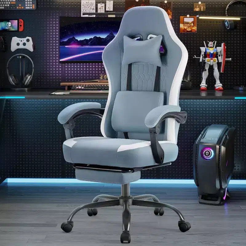 Silla de juegos Bestier con soporte lumbar, silla de oficina con altura ajustable, reposabrazos y reposacabezas, ruedas giratorias 360