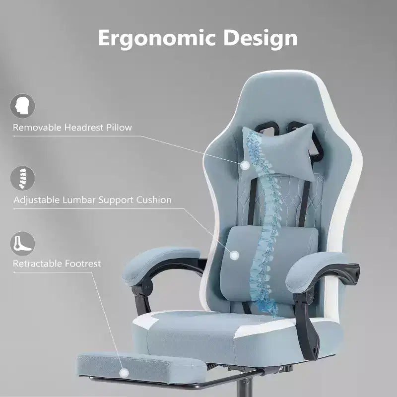 Silla de juegos Bestier con soporte lumbar, silla de oficina con altura ajustable, reposabrazos y reposacabezas, ruedas giratorias 360