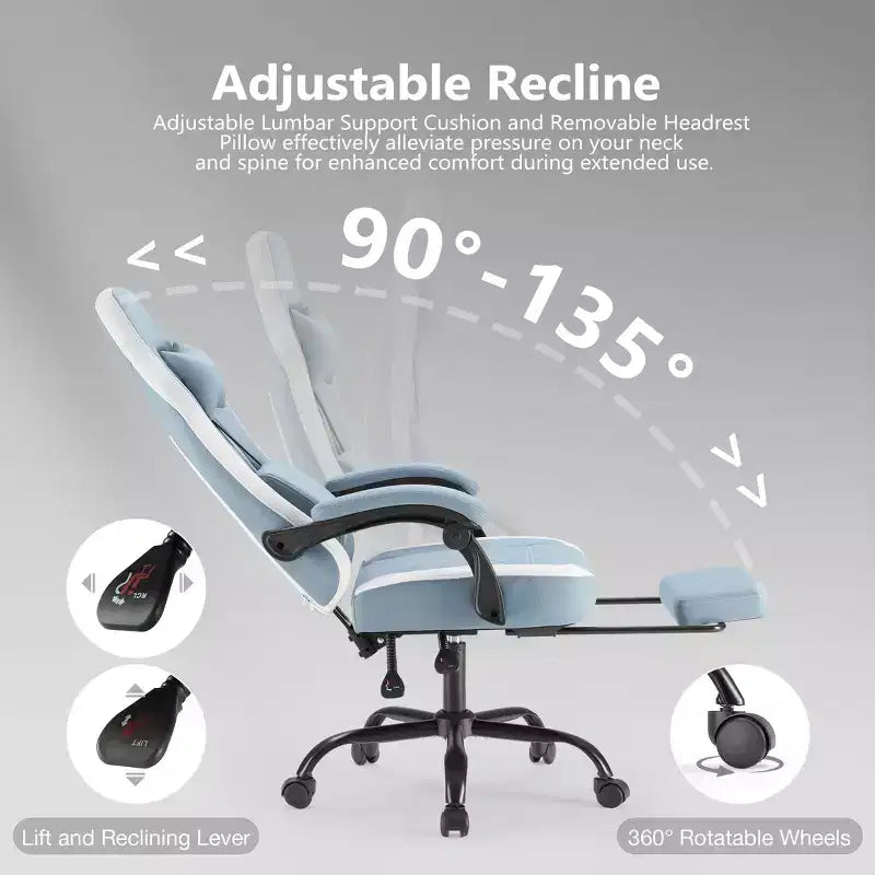 Silla de juegos Bestier con soporte lumbar, silla de oficina con altura ajustable, reposabrazos y reposacabezas, ruedas giratorias 360