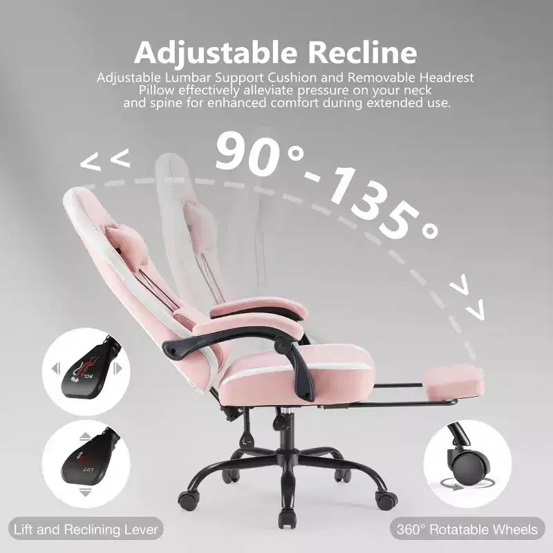 Silla de juegos Bestier con soporte lumbar, silla de oficina con altura ajustable, reposabrazos y reposacabezas, ruedas giratorias 360