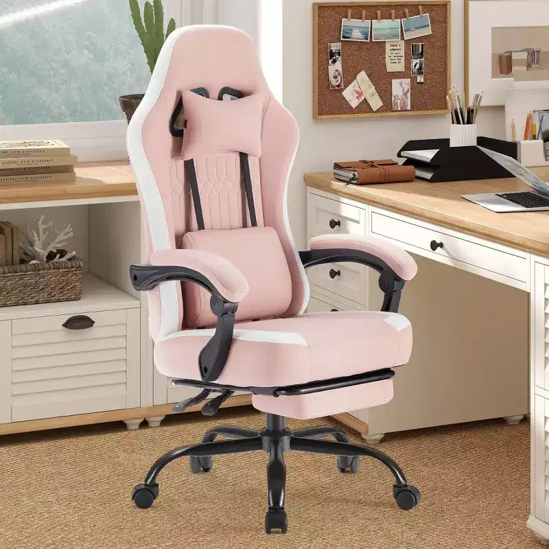 Silla de juegos Bestier con soporte lumbar, silla de oficina con altura ajustable, reposabrazos y reposacabezas, ruedas giratorias 360