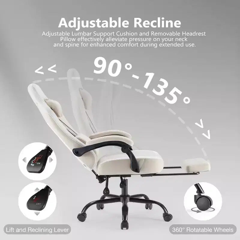 Silla de juegos Bestier con soporte lumbar, silla de oficina con altura ajustable, reposabrazos y reposacabezas, ruedas giratorias 360
