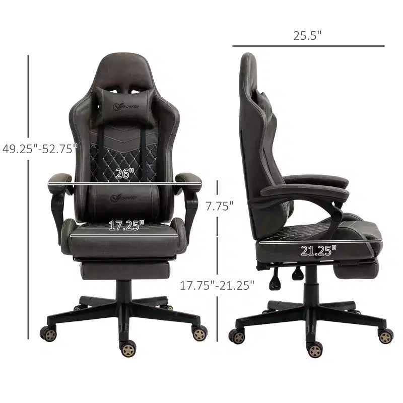 Silla Gaming de Carreras de Piel Sintética con Diseño de Diamante, Silla de Oficina Gamer Reclinable Giratoria con Reposapiés, Soporte Lumbar y Altura Ajustable