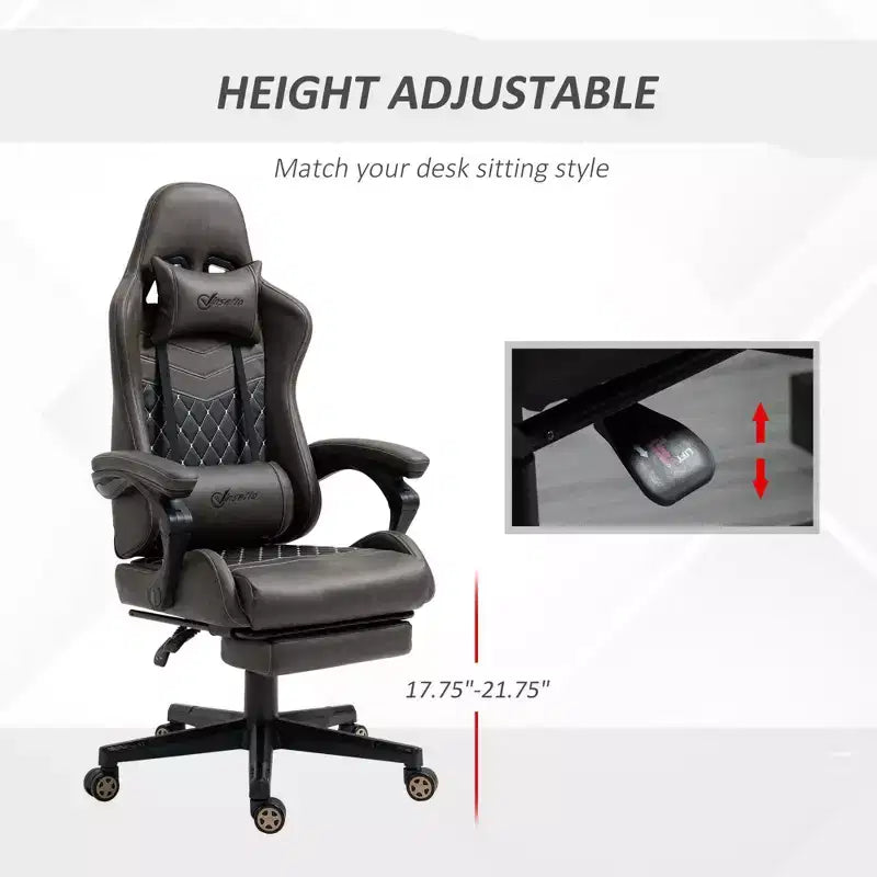 Silla Gaming de Carreras de Piel Sintética con Diseño de Diamante, Silla de Oficina Gamer Reclinable Giratoria con Reposapiés, Soporte Lumbar y Altura Ajustable