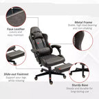 Silla Gaming de Carreras de Piel Sintética con Diseño de Diamante, Silla de Oficina Gamer Reclinable Giratoria con Reposapiés, Soporte Lumbar y Altura Ajustable