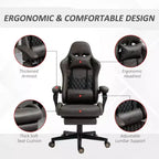 Silla Gaming de Carreras de Piel Sintética con Diseño de Diamante, Silla de Oficina Gamer Reclinable Giratoria con Reposapiés, Soporte Lumbar y Altura Ajustable