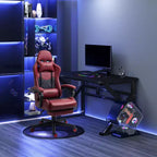 Silla Gaming de Carreras de Piel Sintética con Diseño de Diamante, Silla de Oficina Gamer Reclinable Giratoria con Reposapiés, Soporte Lumbar y Altura Ajustable