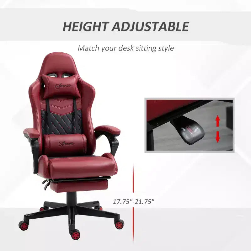 Silla Gaming de Carreras de Piel Sintética con Diseño de Diamante, Silla de Oficina Gamer Reclinable Giratoria con Reposapiés, Soporte Lumbar y Altura Ajustable