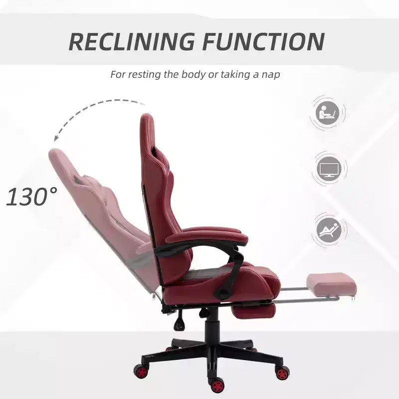 Silla Gaming de Carreras de Piel Sintética con Diseño de Diamante, Silla de Oficina Gamer Reclinable Giratoria con Reposapiés, Soporte Lumbar y Altura Ajustable