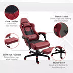 Silla Gaming de Carreras de Piel Sintética con Diseño de Diamante, Silla de Oficina Gamer Reclinable Giratoria con Reposapiés, Soporte Lumbar y Altura Ajustable