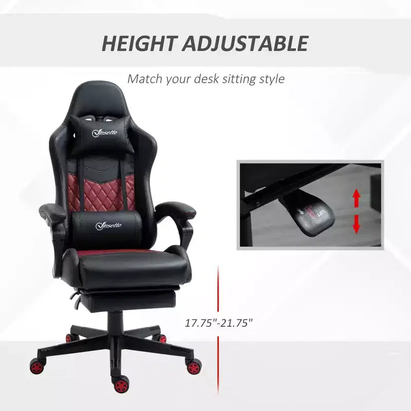 Silla Gaming de Carreras de Piel Sintética con Diseño de Diamante, Silla de Oficina Gamer Reclinable Giratoria con Reposapiés, Soporte Lumbar y Altura Ajustable