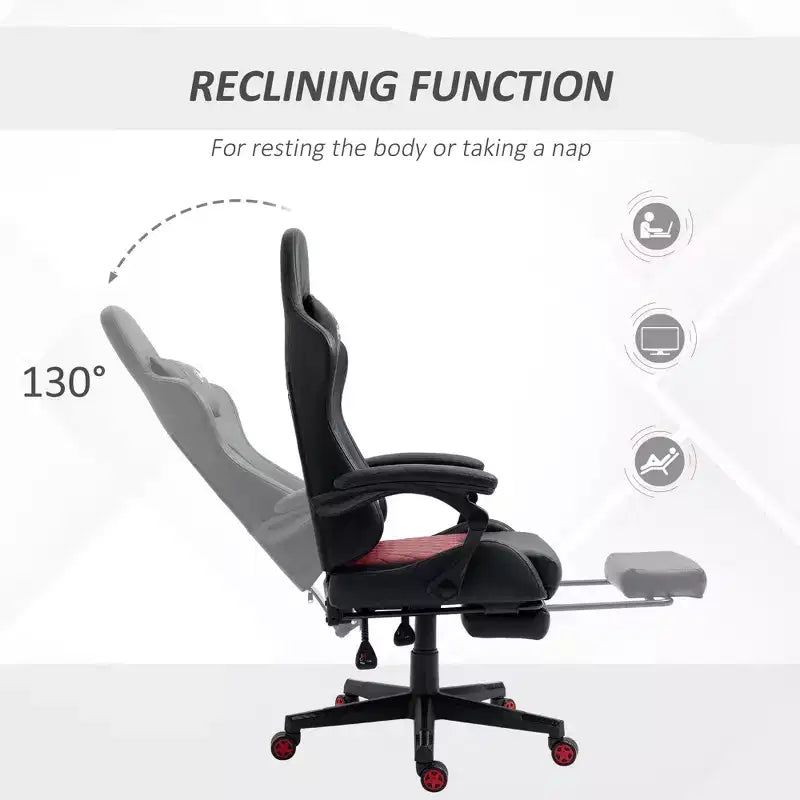 Silla Gaming de Carreras de Piel Sintética con Diseño de Diamante, Silla de Oficina Gamer Reclinable Giratoria con Reposapiés, Soporte Lumbar y Altura Ajustable