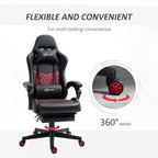 Silla Gaming de Carreras de Piel Sintética con Diseño de Diamante, Silla de Oficina Gamer Reclinable Giratoria con Reposapiés, Soporte Lumbar y Altura Ajustable