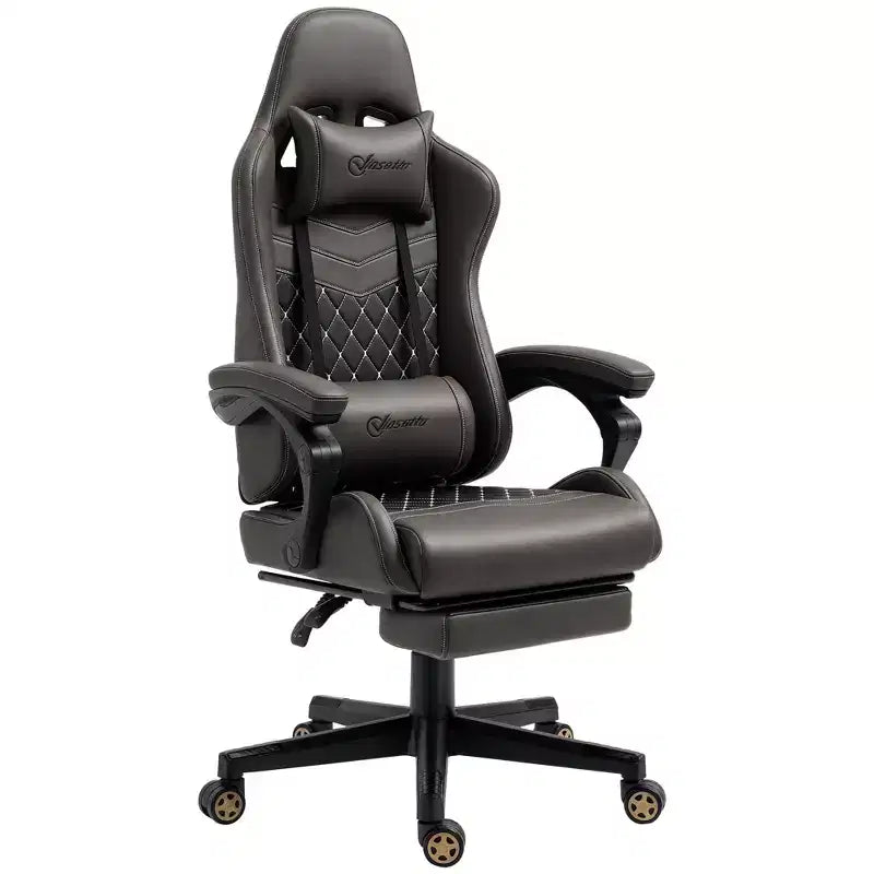 Silla Gaming de Carreras de Piel Sintética con Diseño de Diamante, Silla de Oficina Gamer Reclinable Giratoria con Reposapiés, Soporte Lumbar y Altura Ajustable