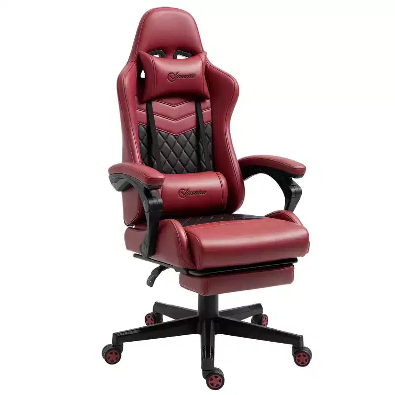 Silla Gaming de Carreras de Piel Sintética con Diseño de Diamante, Silla de Oficina Gamer Reclinable Giratoria con Reposapiés, Soporte Lumbar y Altura Ajustable