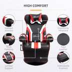 Sillón de oficina gaming, estilo racing con reposapiés y soporte lumbar/blanco/rojo